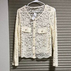 LOFT Cream Lace Button-Up Top